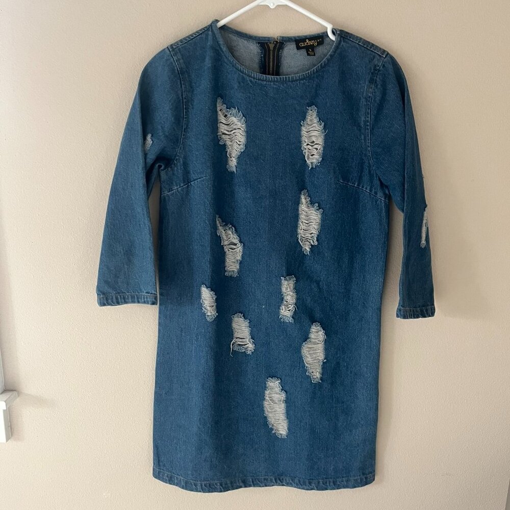 Audrey Distressed Denim Dress Size S